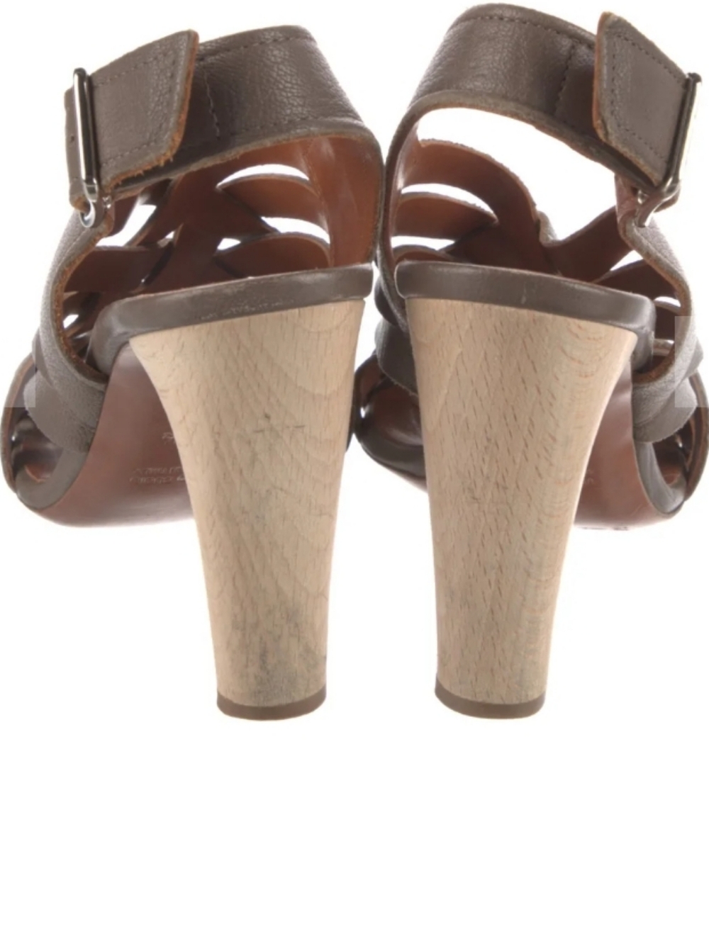 Lanvin Women's Brown Taupe Leather Strappy High Heel Slingback Sandal Size 6.5 - Picture 4 of 5